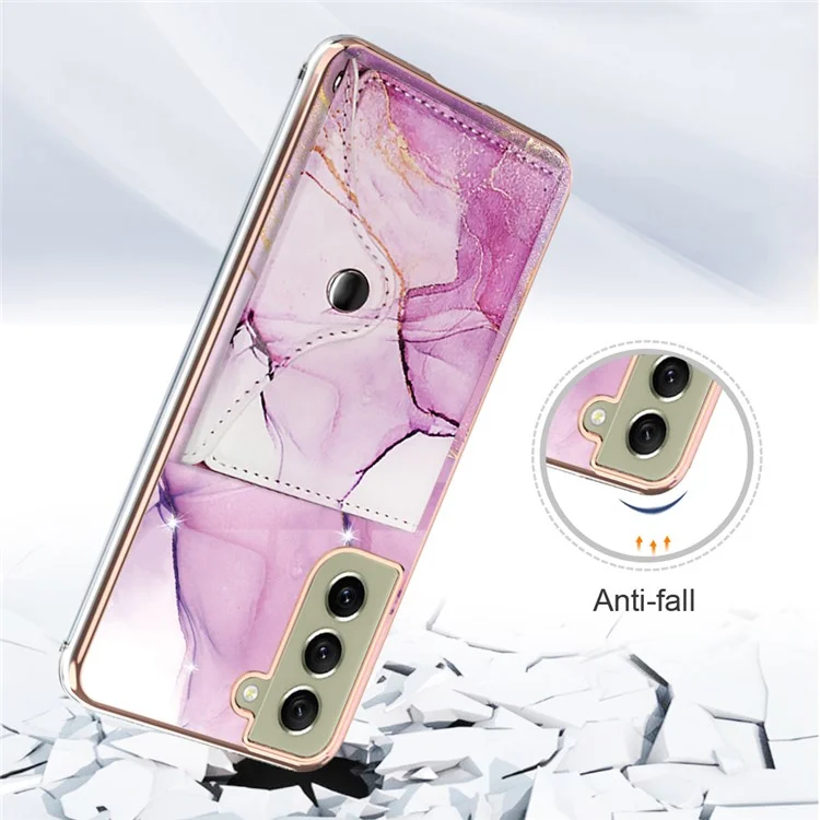 Série de revêtement en cuir YB-9 pour étui Samsung Galaxy S21 FE 5G IMD Pattern Card Holder Phone Back Cover - 001 Violet