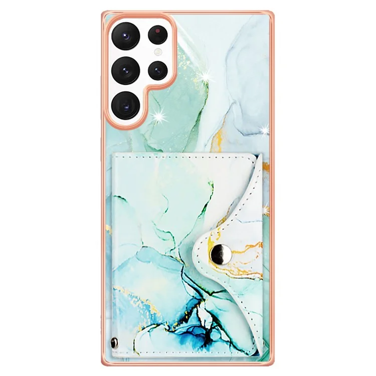 YB Leather Coating Series-9 for Samsung Galaxy S22 Ultra 5G Phone Case Card Holder Kickstand IMD Cover - 003 Green