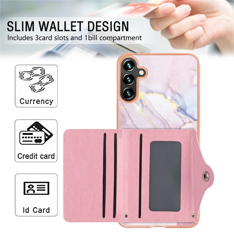Serie de revestimiento de cuero YB-9 para Samsung Galaxy A14 5G / 4G Estuche para tarjetas de teléfono Soporte Cubierta de cuero IMD+TPU - 005 Oro rosa