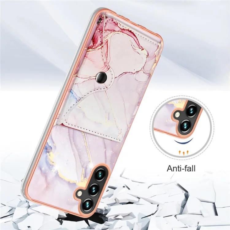 Serie de revestimiento de cuero YB-9 para Samsung Galaxy A14 5G / 4G Estuche para tarjetas de teléfono Soporte Cubierta de cuero IMD+TPU - 005 Oro rosa