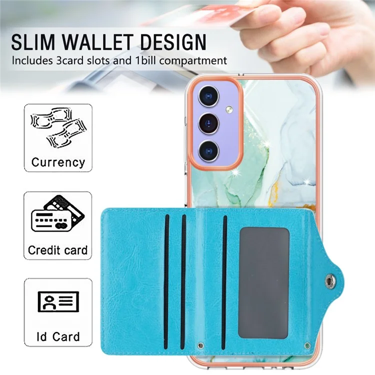 Кожаное покрытие YB Series-9 для чехла Samsung Galaxy A15 5G с отделениями для карт IMD Marble Pattern Phone Cover - 003 Green