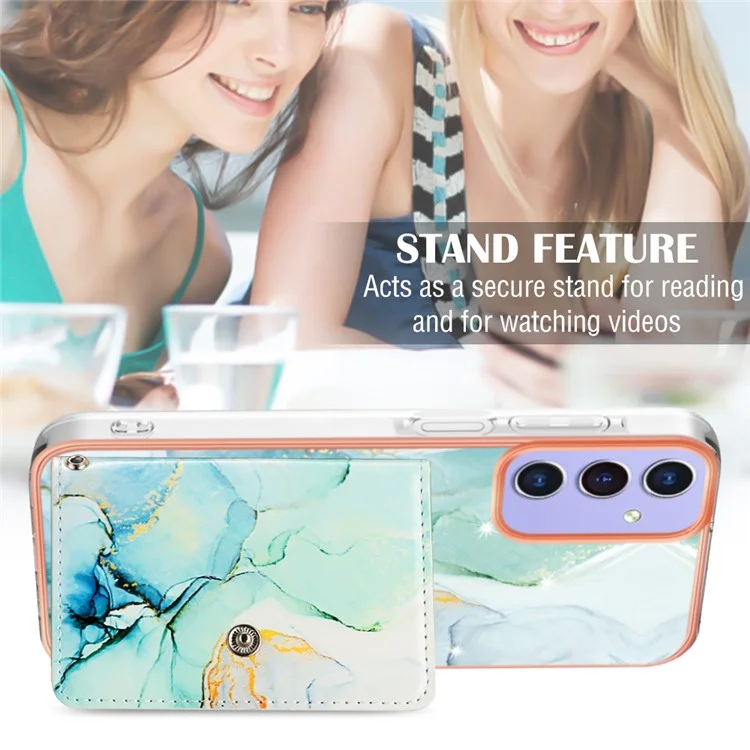 Кожаное покрытие YB Series-9 для чехла Samsung Galaxy A15 5G с отделениями для карт IMD Marble Pattern Phone Cover - 003 Green