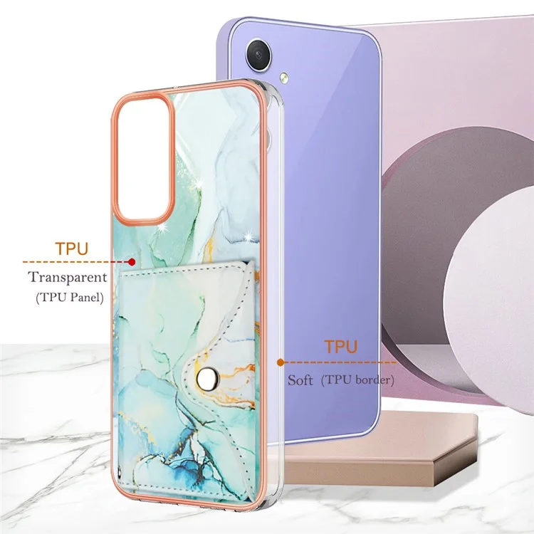 Кожаное покрытие YB Series-9 для чехла Samsung Galaxy A15 5G с отделениями для карт IMD Marble Pattern Phone Cover - 003 Green