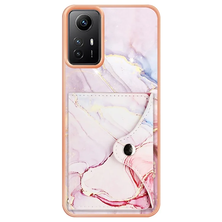 YB Leather Coating Series-9 per Custodia Xiaomi Redmi Note 12S 4G IMD Pattern Phone Card Bag Supporto - 005 Rose Gold
