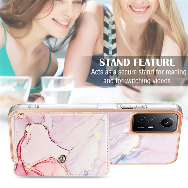 YB Leather Coating Series-9 per Custodia Xiaomi Redmi Note 12S 4G IMD Pattern Phone Card Bag Supporto - 005 Rose Gold