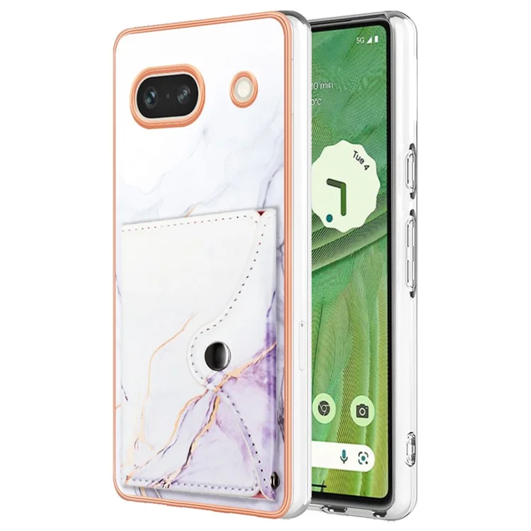 YB Leather Coating Series-9 for Google Pixel 7a Case IMD Pattern Leather+TPU Multifunctional Shell Cover - 006 White Purple