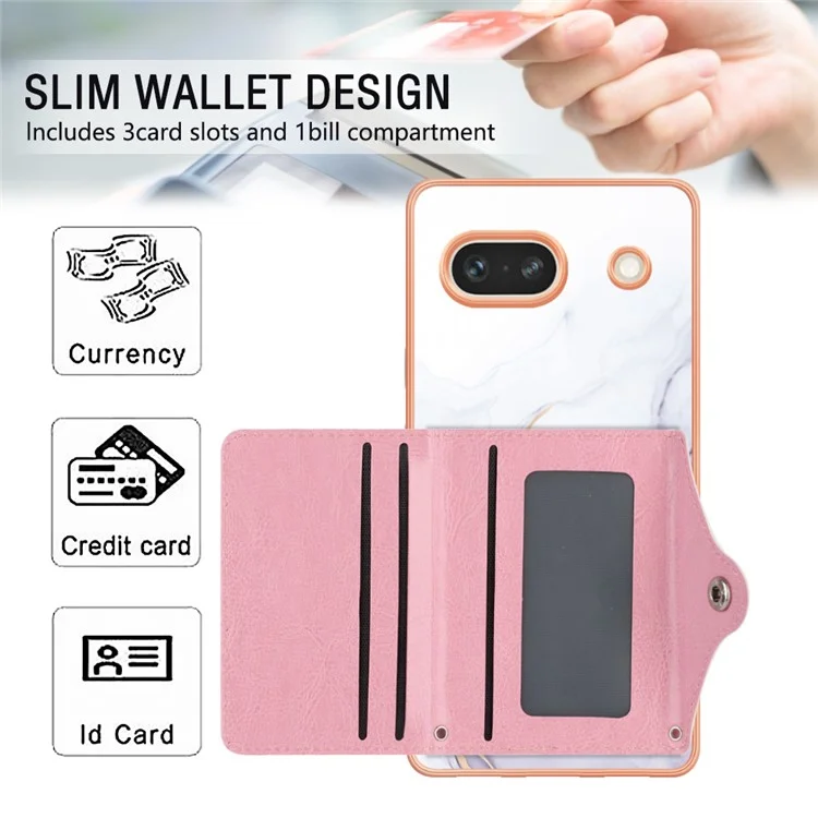 YB Leather Coating Series-9 for Google Pixel 7a Case IMD Pattern Leather+TPU Multifunctional Shell Cover - 006 White Purple