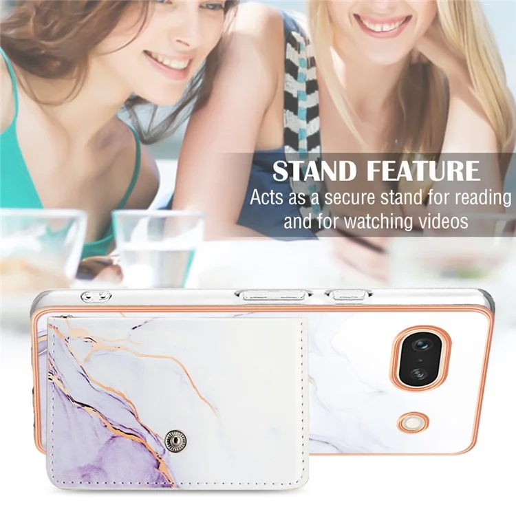 YB Leather Coating Series-9 for Google Pixel 7a Case IMD Pattern Leather+TPU Multifunctional Shell Cover - 006 White Purple