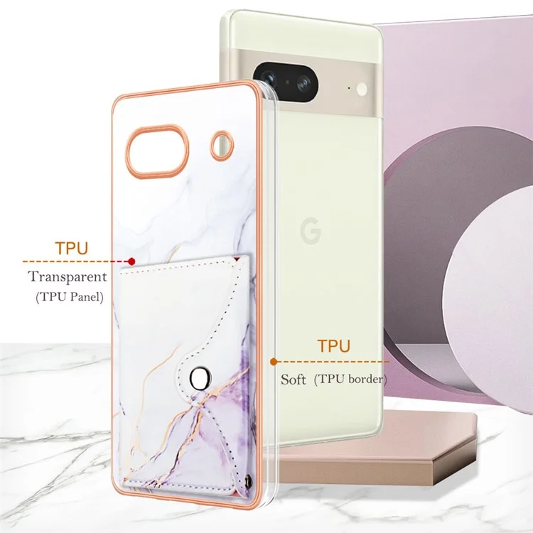 YB Leather Coating Series-9 for Google Pixel 7a Case IMD Pattern Leather+TPU Multifunctional Shell Cover - 006 White Purple