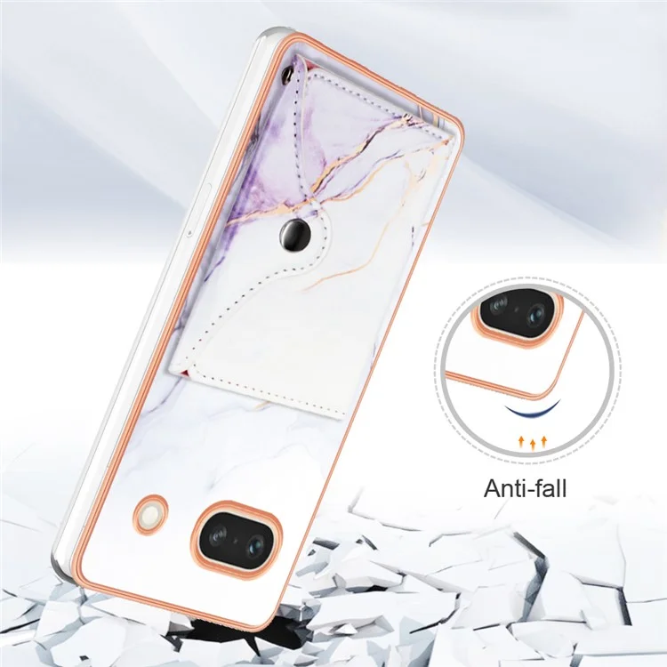 YB Leather Coating Series-9 for Google Pixel 7a Case IMD Pattern Leather+TPU Multifunctional Shell Cover - 006 White Purple