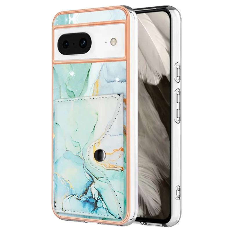 YB Leather Coating Series-9 for Google Pixel 8 Case Card Slots IMD Leather Coated TPU Phone Cover - 003 Green