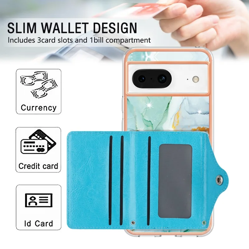 YB Leather Coating Series-9 for Google Pixel 8 Case Card Slots IMD Leather Coated TPU Phone Cover - 003 Green