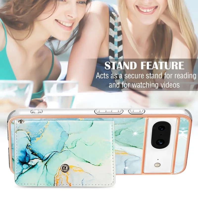 YB Leather Coating Series-9 for Google Pixel 8 Case Card Slots IMD Leather Coated TPU Phone Cover - 003 Green