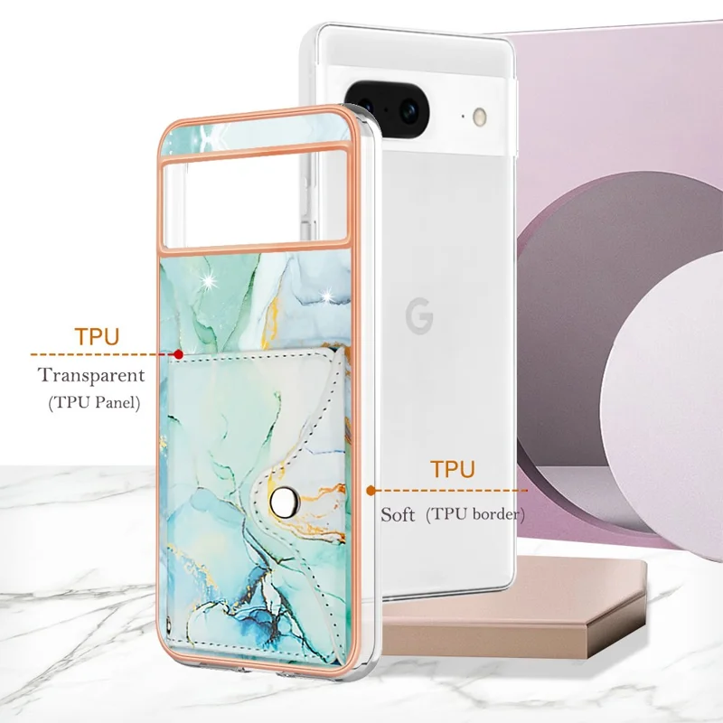 YB Leather Coating Series-9 for Google Pixel 8 Case Card Slots IMD Leather Coated TPU Phone Cover - 003 Green