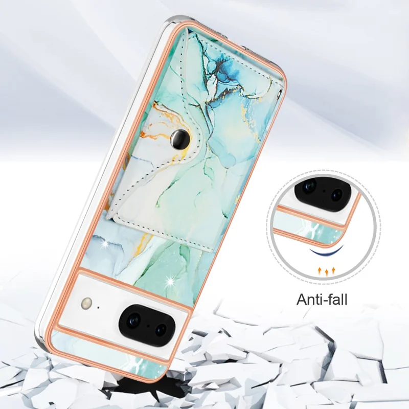 YB Leather Coating Series-9 for Google Pixel 8 Case Card Slots IMD Leather Coated TPU Phone Cover - 003 Green