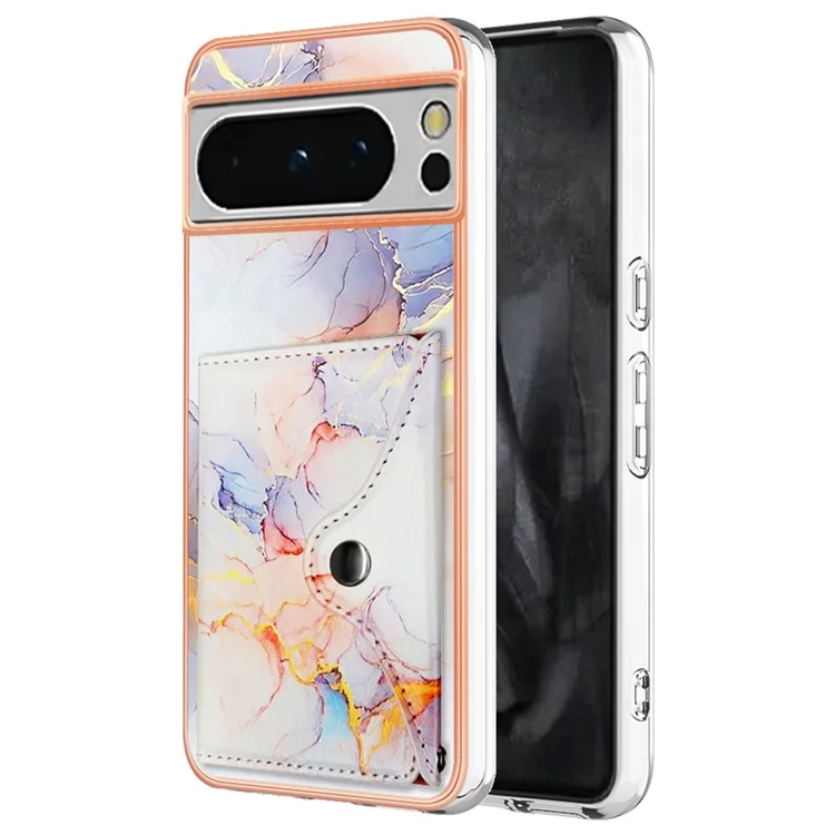 YB Кожаное покрытие Серия-9 для Google Pixel 8 Pro Чехол Держатель для карт Подставка Кожаная задняя крышка - 004 Белый мрамор