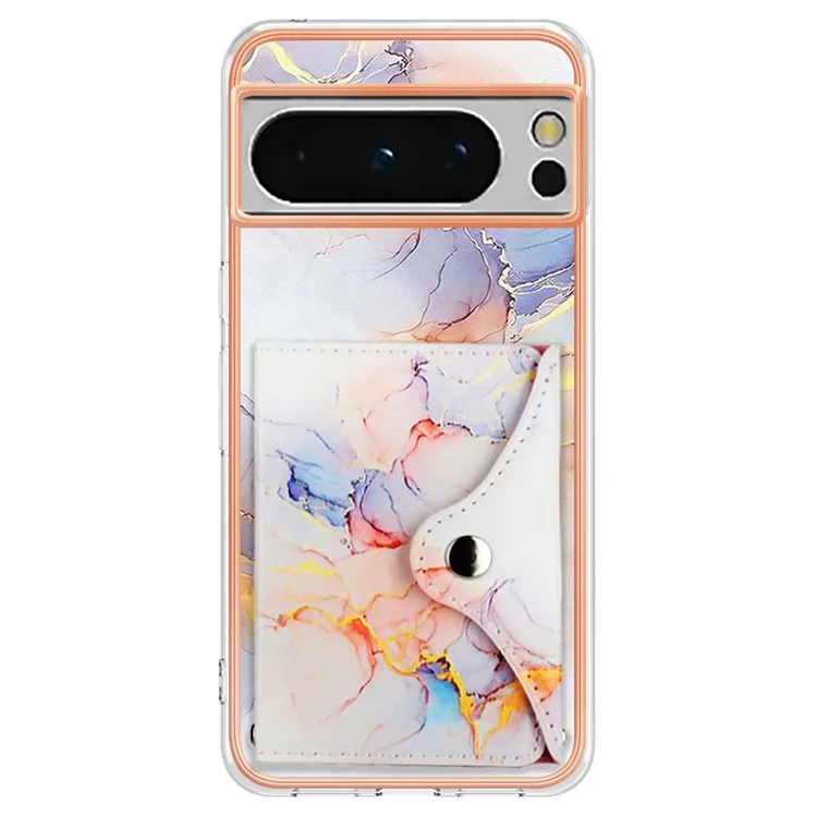 YB Кожаное покрытие Серия-9 для Google Pixel 8 Pro Чехол Держатель для карт Подставка Кожаная задняя крышка - 004 Белый мрамор