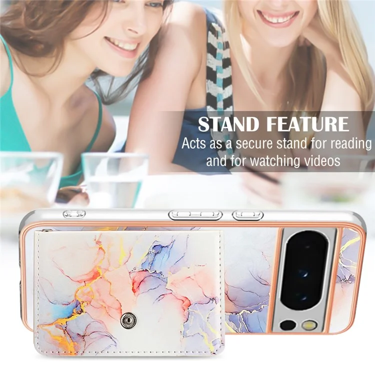 YB Кожаное покрытие Серия-9 для Google Pixel 8 Pro Чехол Держатель для карт Подставка Кожаная задняя крышка - 004 Белый мрамор