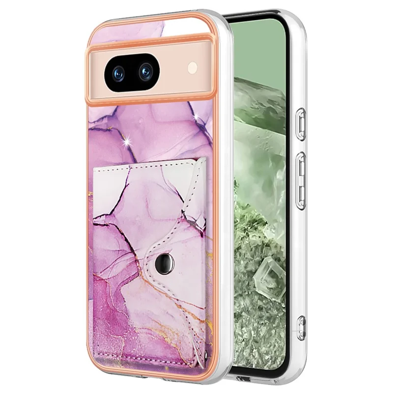YB Leather Coating Series-9 para Funda de Google Pixel 8a, Patrón IMD, Soporte para Tarjetas, Funda de Teléfono - 001 Púrpura