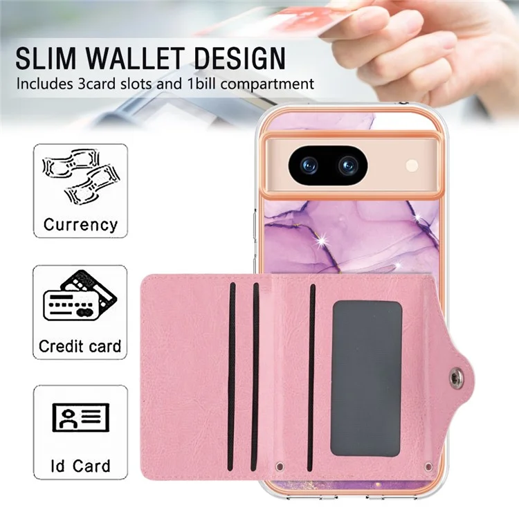 YB Leather Coating Series-9 para Funda de Google Pixel 8a, Patrón IMD, Soporte para Tarjetas, Funda de Teléfono - 001 Púrpura