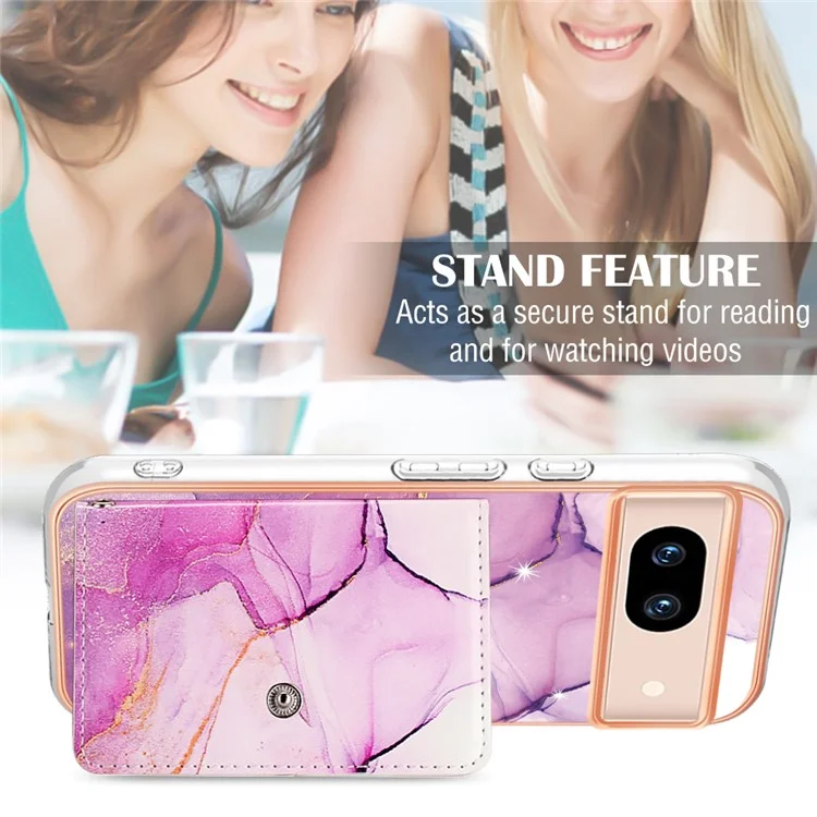 YB Leather Coating Series-9 para Funda de Google Pixel 8a, Patrón IMD, Soporte para Tarjetas, Funda de Teléfono - 001 Púrpura
