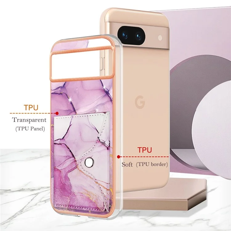YB Leather Coating Series-9 para Funda de Google Pixel 8a, Patrón IMD, Soporte para Tarjetas, Funda de Teléfono - 001 Púrpura