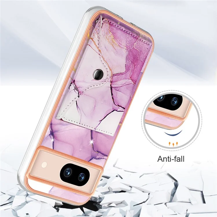 YB Leather Coating Series-9 para Funda de Google Pixel 8a, Patrón IMD, Soporte para Tarjetas, Funda de Teléfono - 001 Púrpura