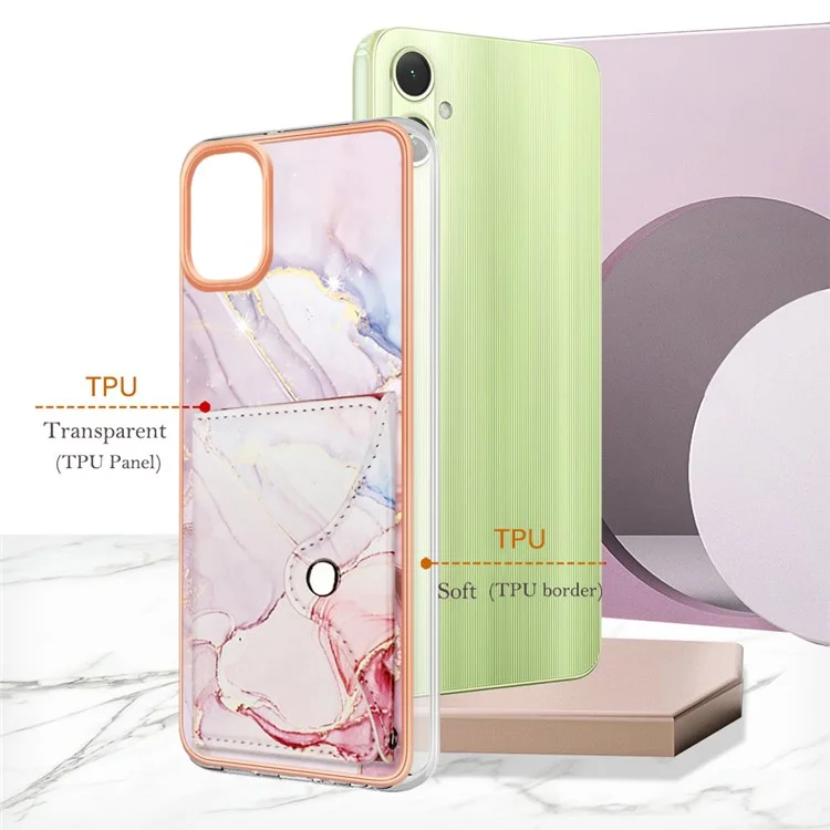 YB Leather Coating Series-9 for Samsung Galaxy A05 4G Case PU Leather+TPU Phone Cover with Card Bag - 005 Rose Gold