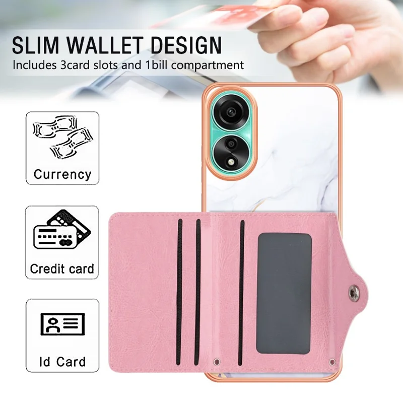 YB Leather Coating Series-9 for Oppo A78 4G Case IMD Pattern Card Slot Phone Shell - 006 White Purple