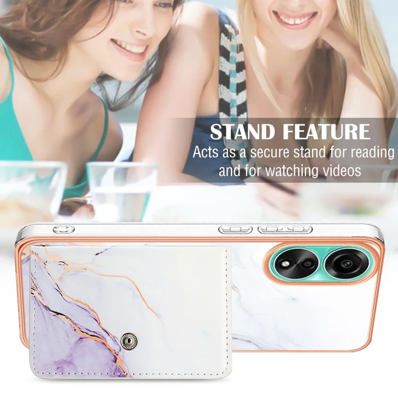 YB Leather Coating Series-9 for Oppo A78 4G Case IMD Pattern Card Slot Phone Shell - 006 White Purple