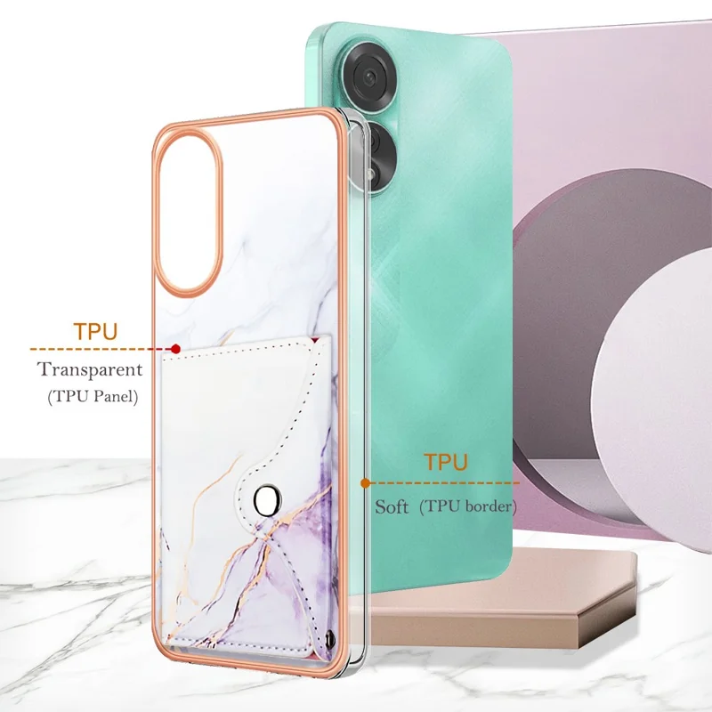 YB Leather Coating Series-9 for Oppo A78 4G Case IMD Pattern Card Slot Phone Shell - 006 White Purple