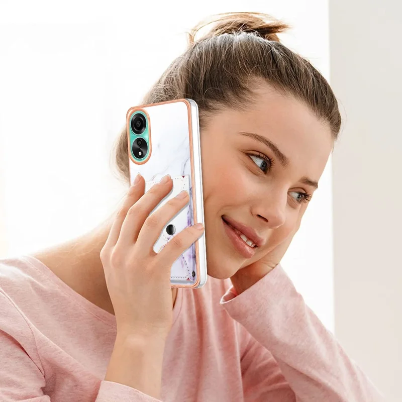 YB Leather Coating Series-9 for Oppo A78 4G Case IMD Pattern Card Slot Phone Shell - 006 White Purple