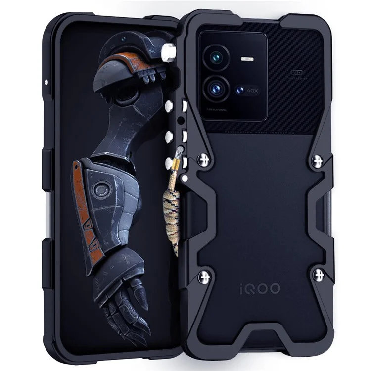 Per vivo iQOO 9 / 9 Pro / 10 5G / 10 Pro 5G Custodia in lega di alluminio Tough Armour Cover per telefono - Nero