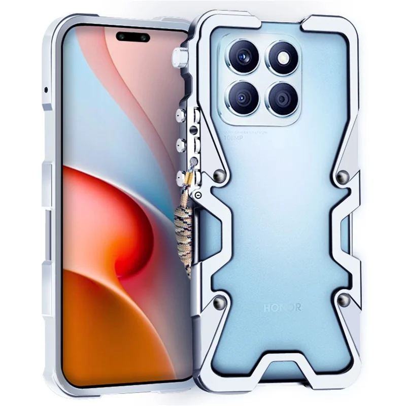 For Honor X8a 4G Case Aluminium Alloy Shockproof Phone Cover Mechanical Arm - Silver
