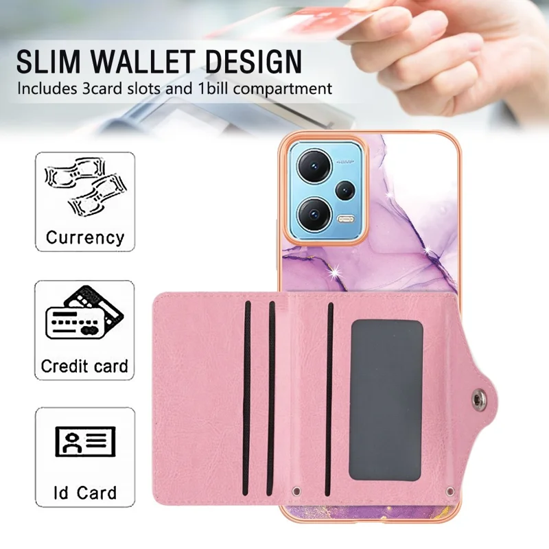 YB Leather Coating Series-9 for Xiaomi Redmi Note 12 5G (Global) Case Kickstand IMD Card Slot PU+TPU Cover - 001 Purple