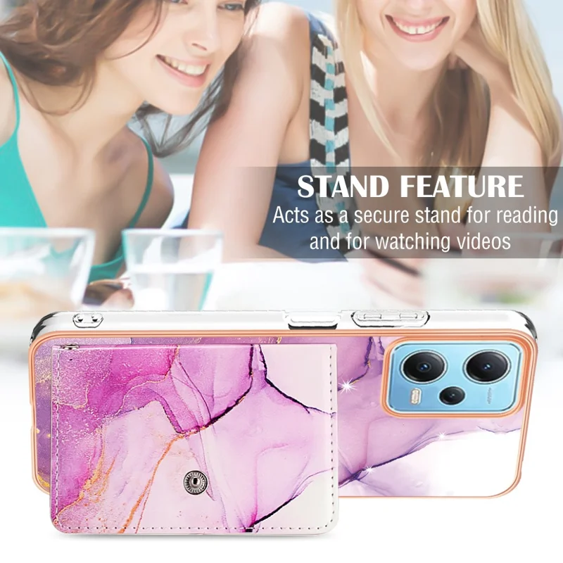 YB Leather Coating Series-9 for Xiaomi Redmi Note 12 5G (Global) Case Kickstand IMD Card Slot PU+TPU Cover - 001 Purple