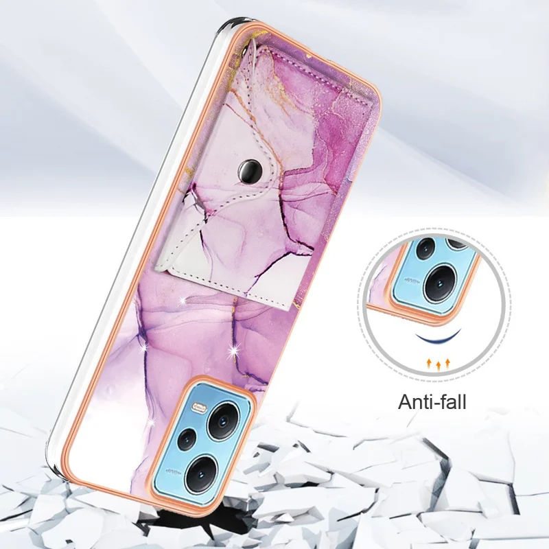 YB Leather Coating Series-9 for Xiaomi Redmi Note 12 5G (Global) Case Kickstand IMD Card Slot PU+TPU Cover - 001 Purple