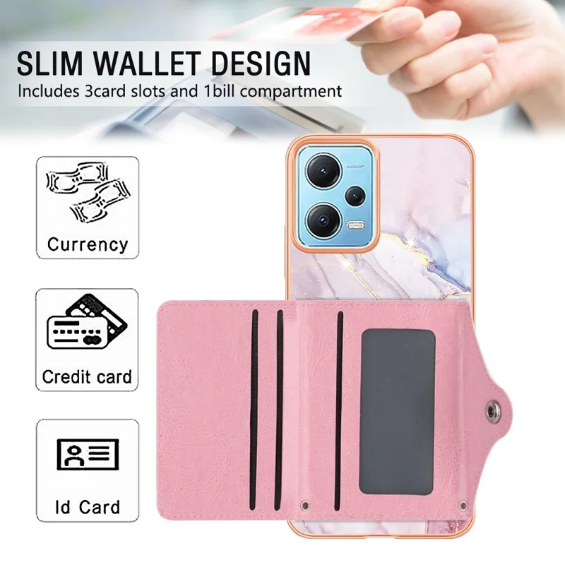 Serie di rivestimenti in pelle YB-9 per Xiaomi Redmi Note 12 5G (Global) Custodia Kickstand IMD Slot per schede PU+TPU Cover - 005 Rose Gold