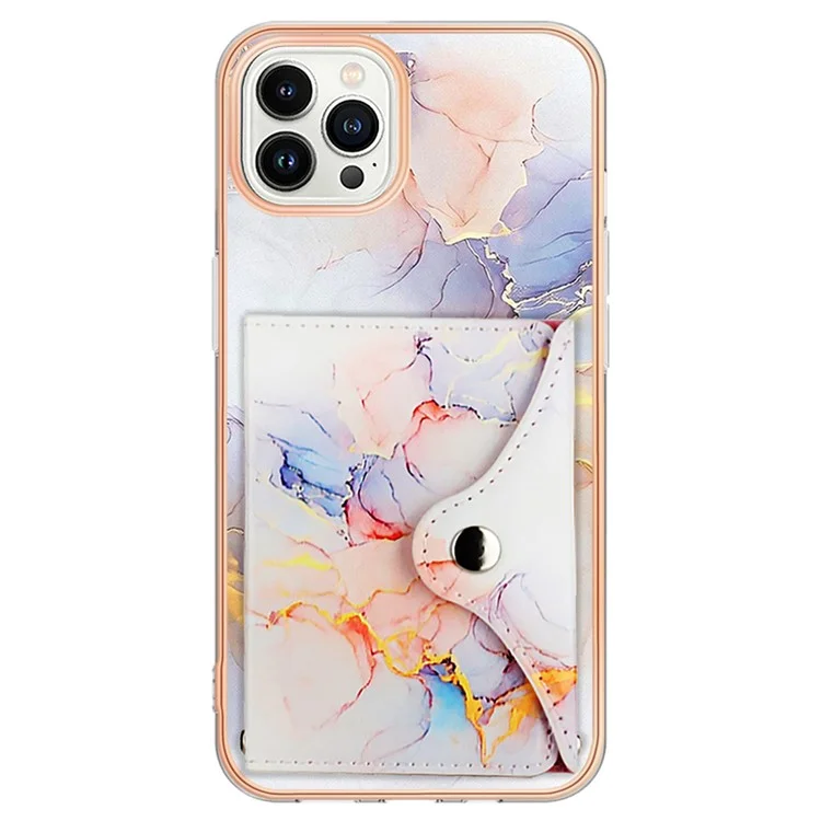 Serie de recubrimiento de cuero YB-9 para la carcasa del iPhone 15 Pro Cuero+TPU Soporte para tarjetas Cubierta del teléfono - 004 Blanco Mármol