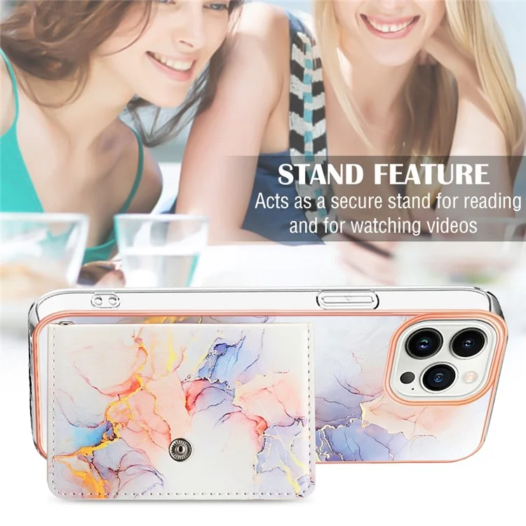 Serie de recubrimiento de cuero YB-9 para la carcasa del iPhone 15 Pro Cuero+TPU Soporte para tarjetas Cubierta del teléfono - 004 Blanco Mármol