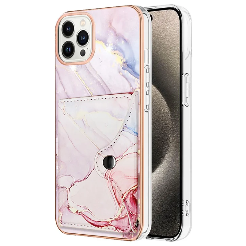 YB Leather Coating Series-9 for iPhone 15 Pro Case Leather+TPU Kickstand Card Slots Phone Cover - 005 Rose Gold