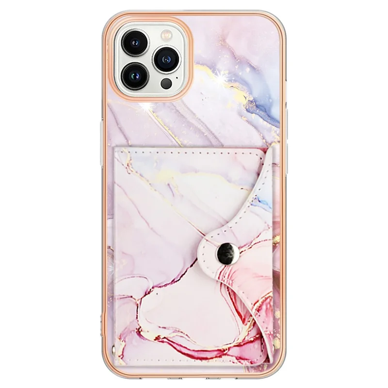 YB Leather Coating Series-9 for iPhone 15 Pro Case Leather+TPU Kickstand Card Slots Phone Cover - 005 Rose Gold
