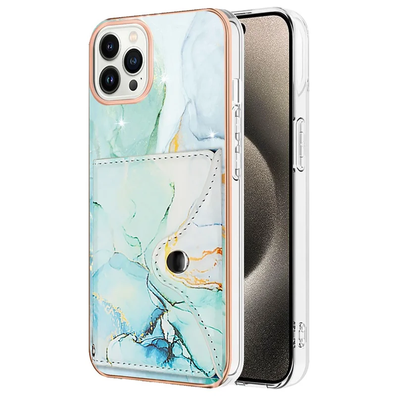 YB Leather Coating Series-9 for iPhone 15 Pro Max Case Card Slot Kickstand PU+TPU IMD Phone Cover - 003 Green