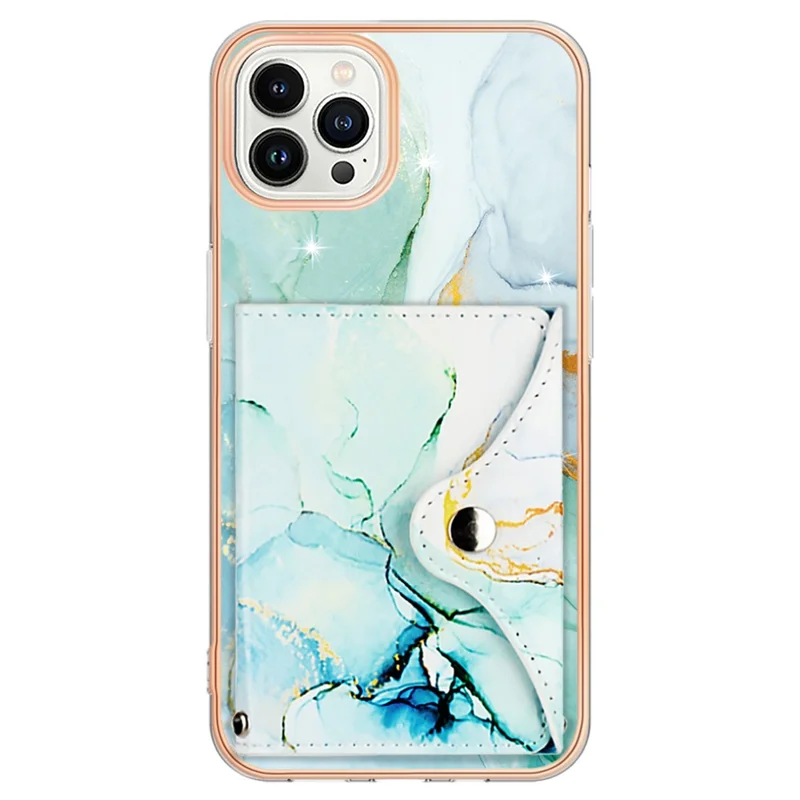 YB Leather Coating Series-9 for iPhone 15 Pro Max Case Card Slot Kickstand PU+TPU IMD Phone Cover - 003 Green