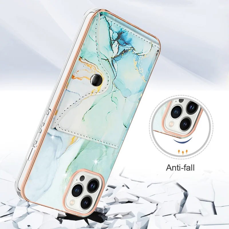 YB Leather Coating Series-9 for iPhone 15 Pro Max Case Card Slot Kickstand PU+TPU IMD Phone Cover - 003 Green
