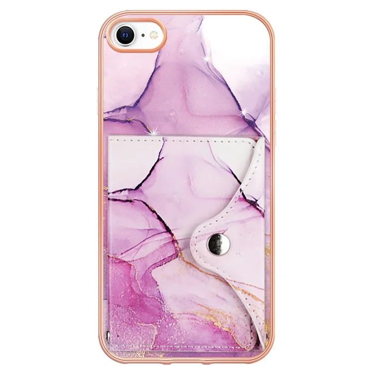 Serie de revestimiento de cuero YB-9 para iPhone SE (2022) / SE (2020) / 7 de 4,7 pulgadas / Funda de teléfono con soporte IMD Back Cover - 001 Púrpura
