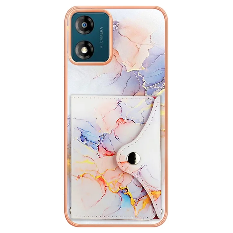 Serie di rivestimenti in pelle YB-9 per Motorola Moto E13 4G Card Case Kickstand IMD Leather+TPU Phone Cover - 004 Marble White