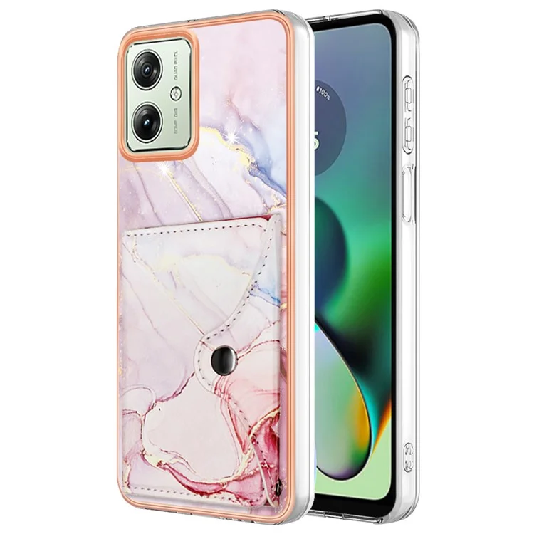 YB Lederversiegelung-Serie-9 für Motorola Moto G54 5G Ständer Kartenetui Leder+TPU Handyhülle - 005 Roségold