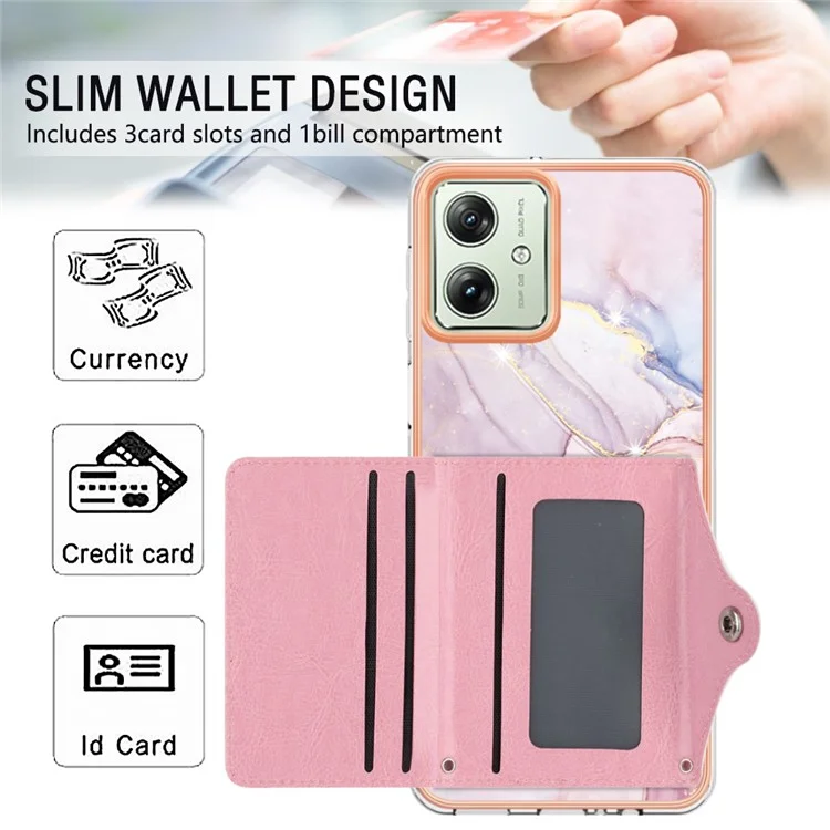 YB Lederversiegelung-Serie-9 für Motorola Moto G54 5G Ständer Kartenetui Leder+TPU Handyhülle - 005 Roségold