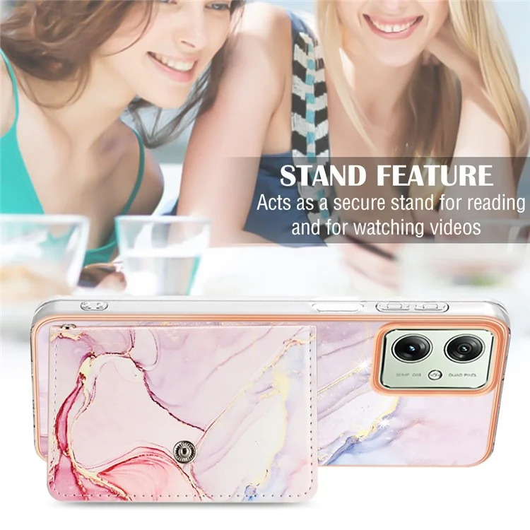 YB Lederversiegelung-Serie-9 für Motorola Moto G54 5G Ständer Kartenetui Leder+TPU Handyhülle - 005 Roségold